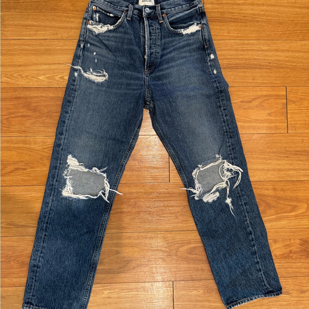 SOLD ‼️Agolde Medium Blue Distressed Straight Leg Jeans